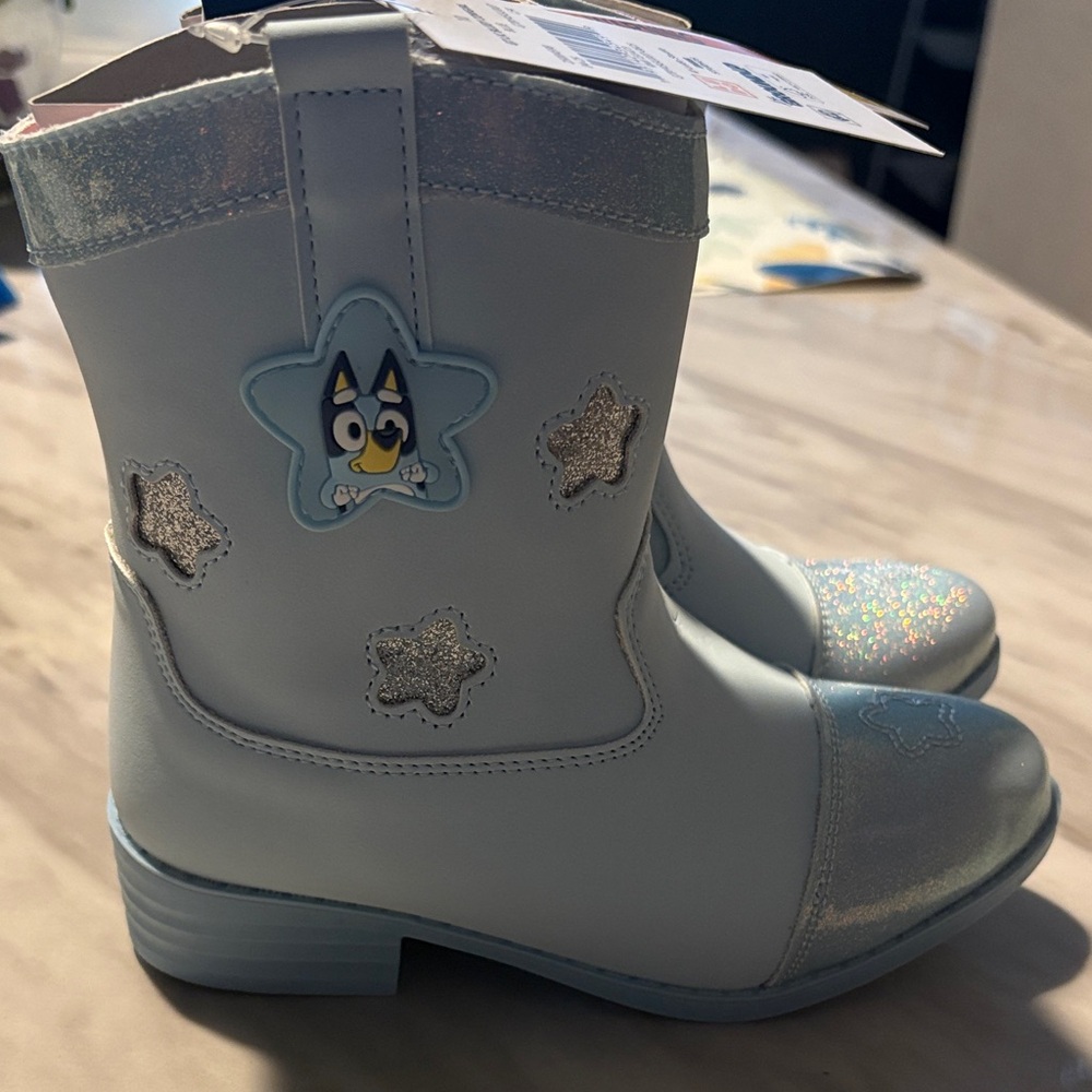 Bluey Light Blue Girls Cowboy Boots with Glitter